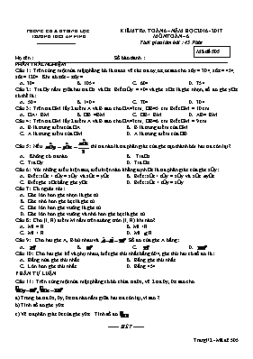 Đề kiểm tra 45 phút môn Toán Lớp 6 - Mã đề 505 - Năm học 2016-2017 - Trường THCS An Ninh